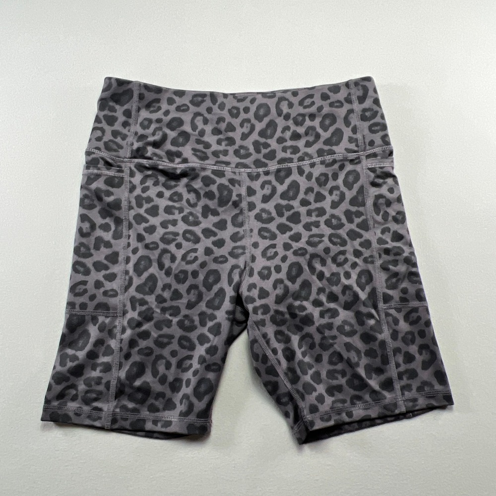 Athletic Works Bike Shorts Womens M 8-10 Gray Leopard Print Side Pockets Gym